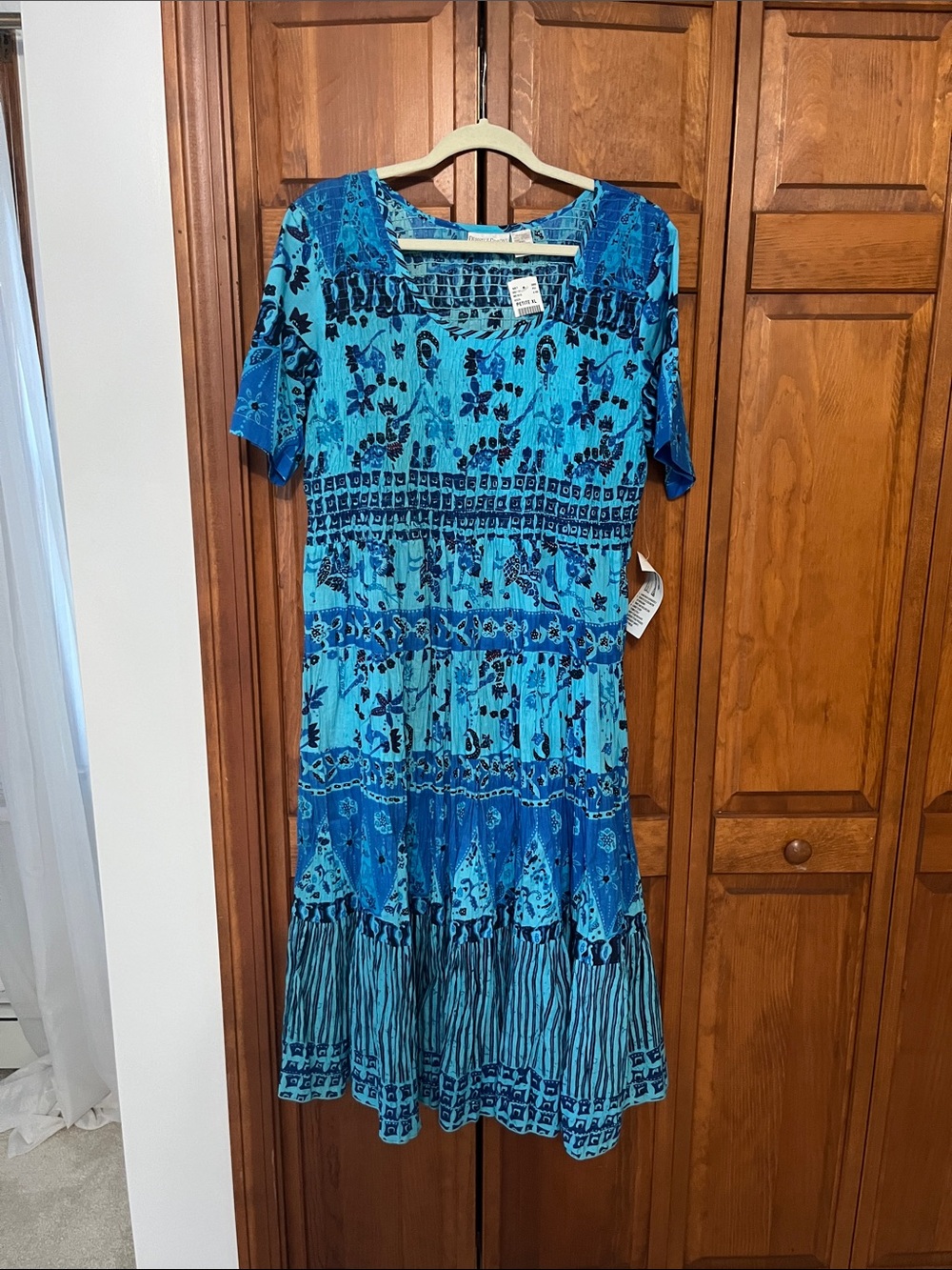 Drapers and Damons Petite Blue Printed Cotton Midi Dress - Short Sleeve Sz. XLP